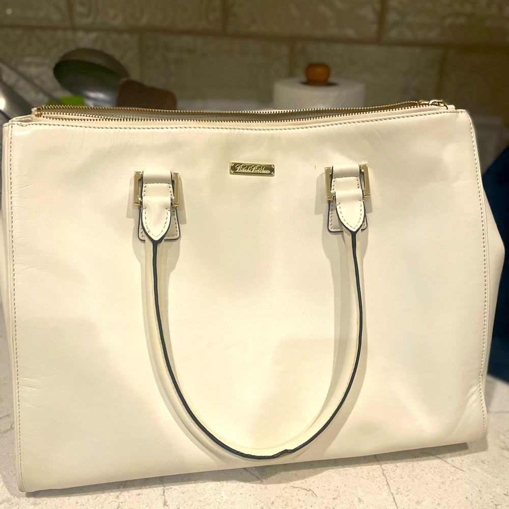 Brooks Brothers Brief Bag in oyster white calfskin. EUC.